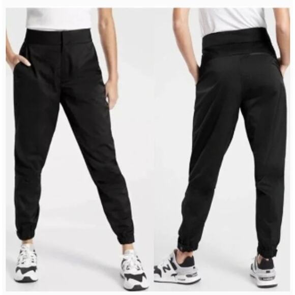 Athleta Womens Radiant Jogger Pants 8 Black Satin High Rise Tapered Athleisure - Picture 1 of 8